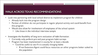 Community Intervention Review Walk Across Texas Program Recommendations