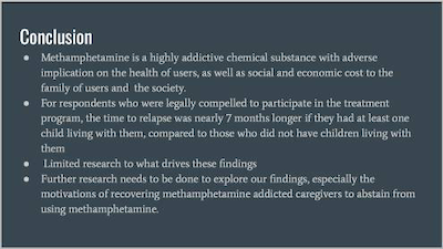 Caregiving and its Effects on Methamphetamine Relapse Conclusion